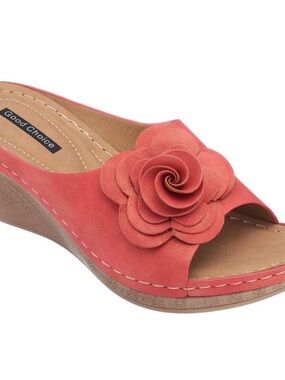 Good Choice Coral Red Floral Wedge Mules  lightweight size 6